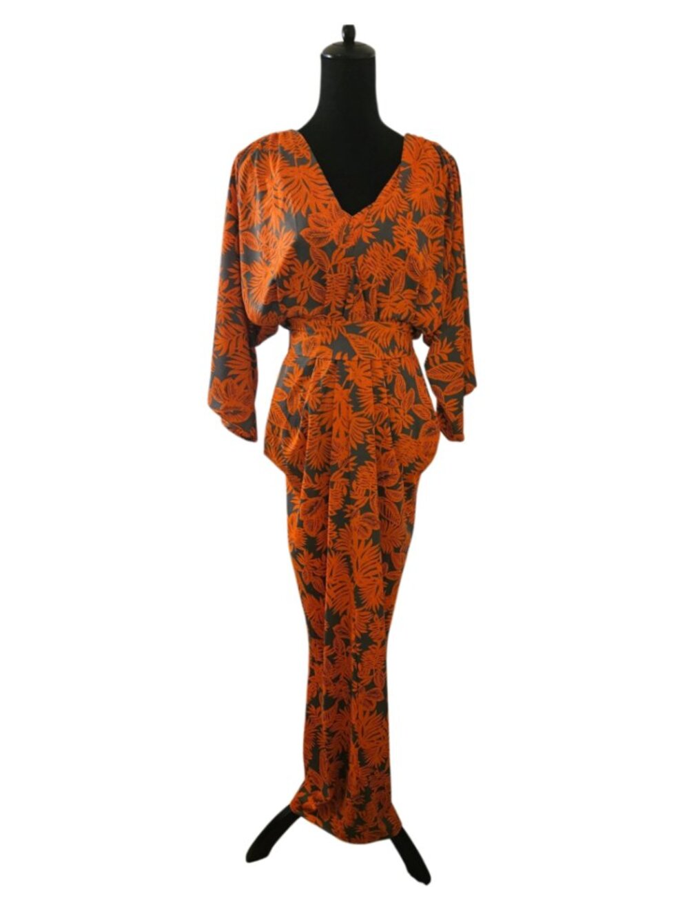 Beautiful Orange Leaf Print Maxi Dress-Size Medium